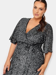 Yours Curve Silver London Sequin Tulip Hem Wrap Dress - Image 4 of 4
