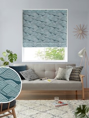 MissPrint Blue 100% Cotton Frontier Made to Measure Roman Blind - Image 1 of 6
