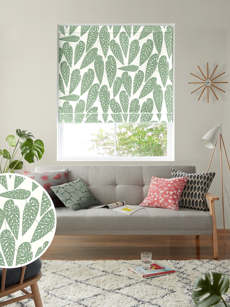 MissPrint Green 100% Cotton Tropics Foliage Made to Measure Roman Blind - Image 1 of 6