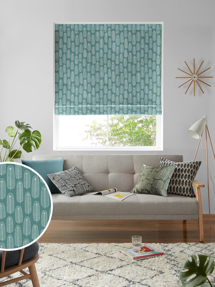 MissPrint Blue 100% Cotton Bloom Made to Measure Roman Blind - Image 1 of 6
