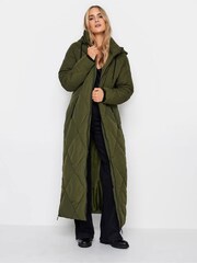 Long Tall Sally Green Longline Diamond Puffer Coat - Image 1 of 4