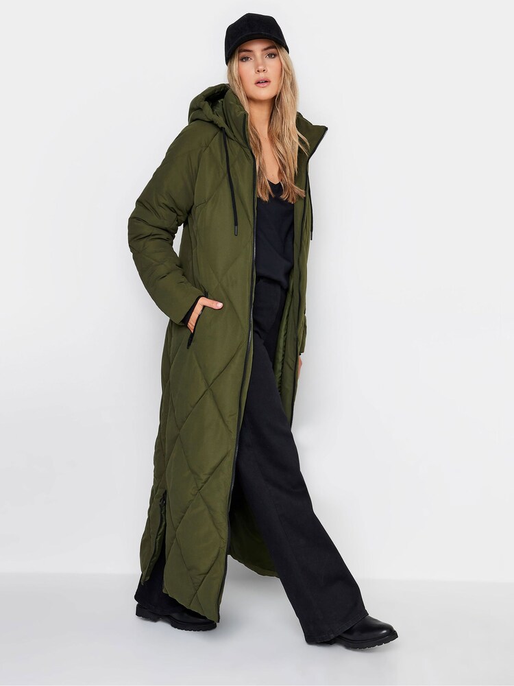 Long Tall Sally Green Longline Diamond Puffer Coat - Image 2 of 4 Long Tall Sally Green Longline Diamond Puffer Coat - Image 2 of 4