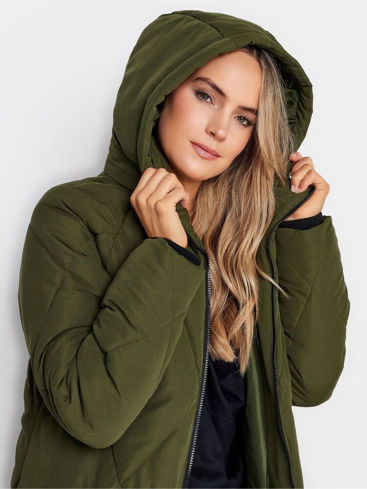 Long Tall Sally Green Longline Diamond Puffer Coat - Image 4 of 4 Long Tall Sally Green Longline Diamond Puffer Coat - Image 4 of 4