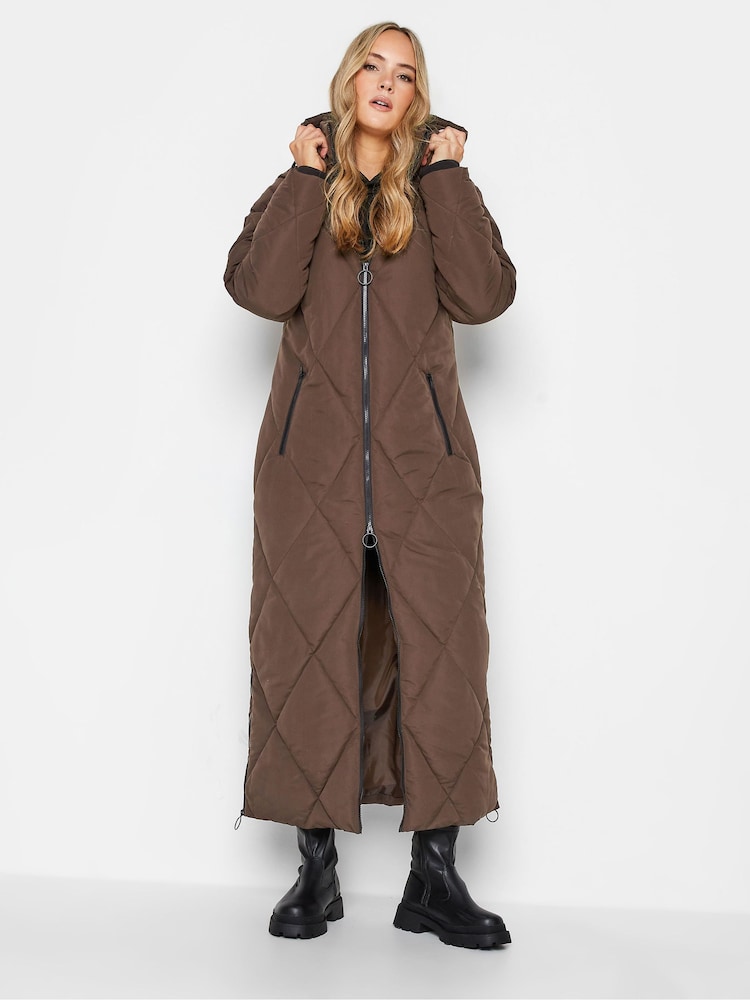 Long Tall Sally Brown Diamond Puffer Coat - Image 1 of 10