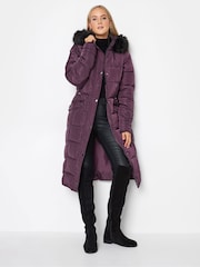 Long Tall Sally Purple Faux Fur Trim Padded Coat - Image 1 of 4