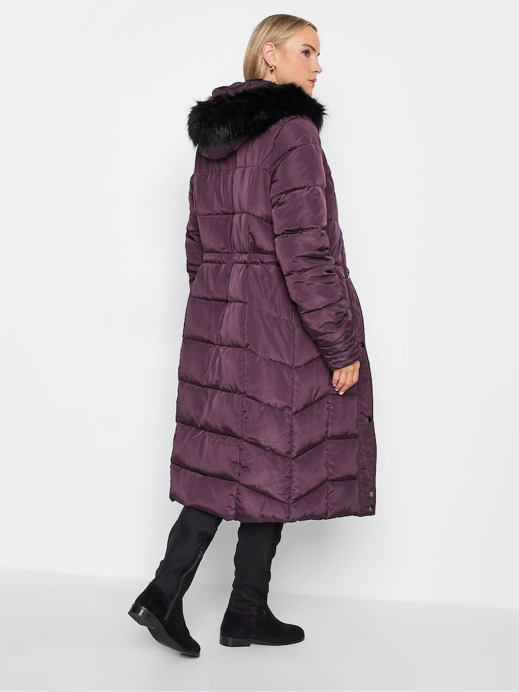 Long Tall Sally Purple Faux Fur Trim Padded Coat - Image 2 of 4