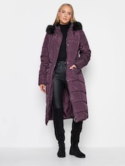 Long Tall Sally Purple Faux Fur Trim Padded Coat - Image 3 of 4