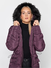 Long Tall Sally Purple Faux Fur Trim Padded Coat - Image 4 of 4