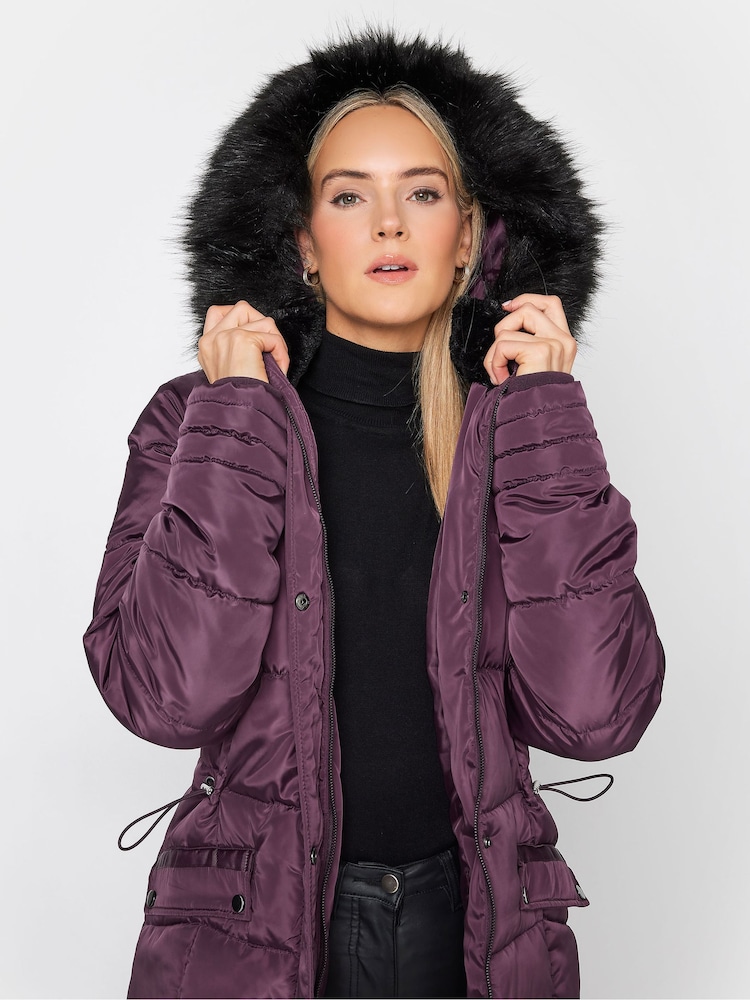 Long Tall Sally Purple Faux Fur Trim Padded Coat - Image 4 of 4