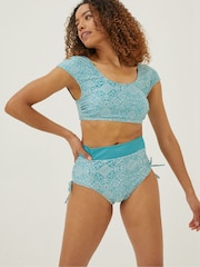 FatFace Blue Bandana Cap Sleeve Bikini Top - Image 1 of 5
