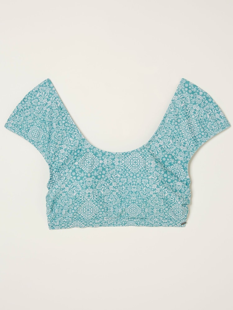 FatFace Blue Bandana Cap Sleeve Bikini Top - Image 5 of 5