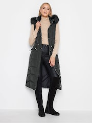 Long Tall Sally Black Faux Fur Trim Midi Gilet - Image 1 of 5
