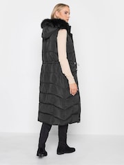Long Tall Sally Black Faux Fur Trim Midi Gilet - Image 2 of 5