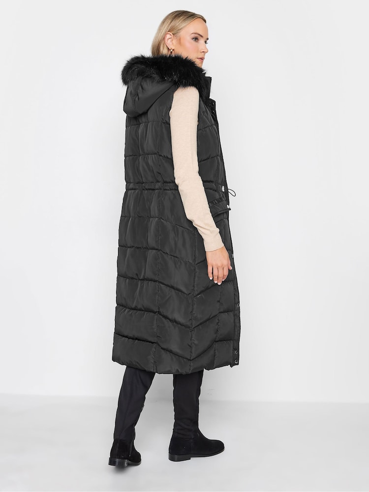 Long Tall Sally Black Faux Fur Trim Midi Gilet - Image 2 of 5