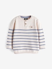 Ecru Cream 100% Cotton Henley Stripe Knit Crew Jumper (3mths-7yrs) - Image 6 of 7