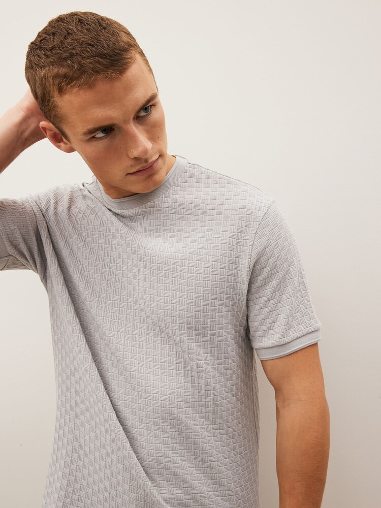 Grey Basket Weave Textured T-Shirt - Image 1 of 4