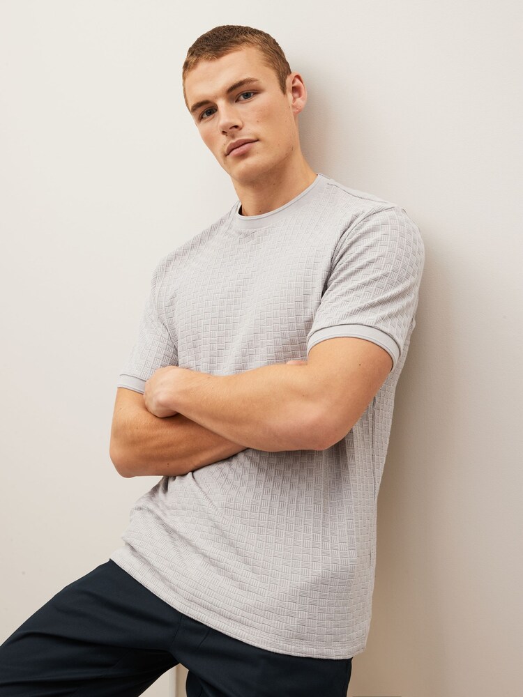 Grey Basket Weave Textured T-Shirt - Image 2 of 4