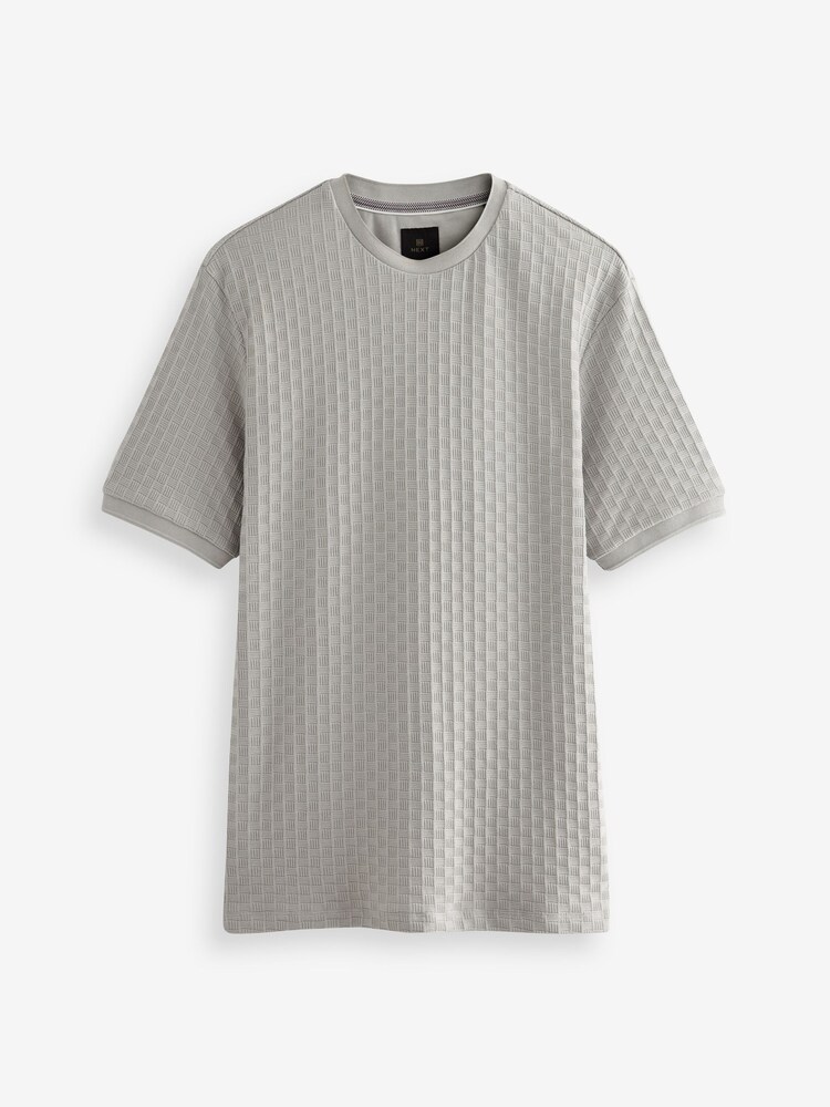 Grey Basket Weave Textured T-Shirt - Image 4 of 4