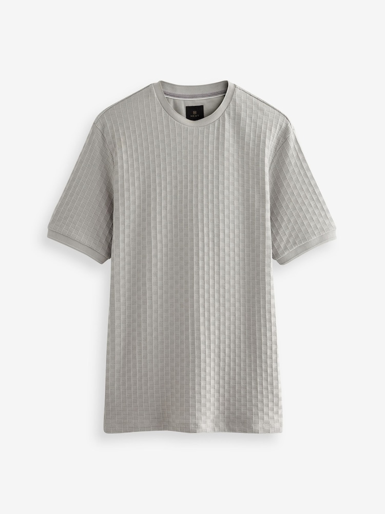 Grey Basket Weave Textured T-Shirt - Image 4 of 4 Grey Basket Weave Textured T-Shirt - Image 4 of 4