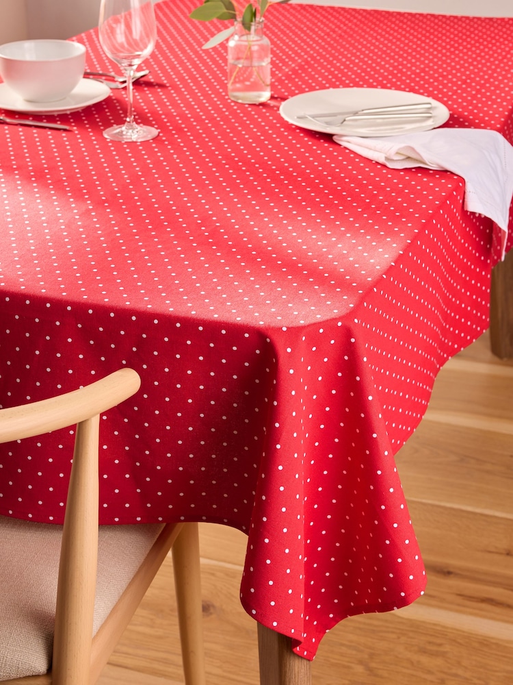 Red Spot Wipe Clean 100% Cotton Table Cloth - Image 1 of 3