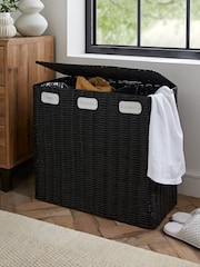 Black Wicker Laundry Sorter Basket - Image 1 of 6