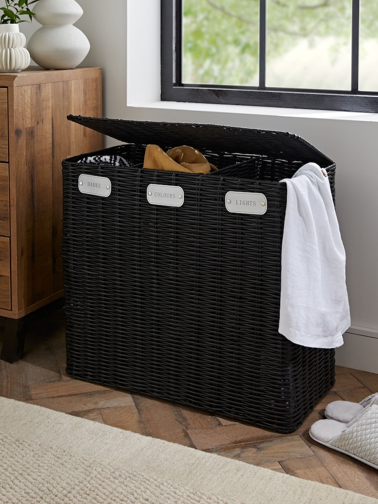 Black Wicker Laundry Sorter Basket - Image 1 of 6