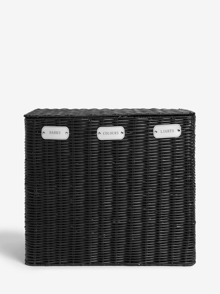 Black Wicker Laundry Sorter Basket - Image 3 of 6