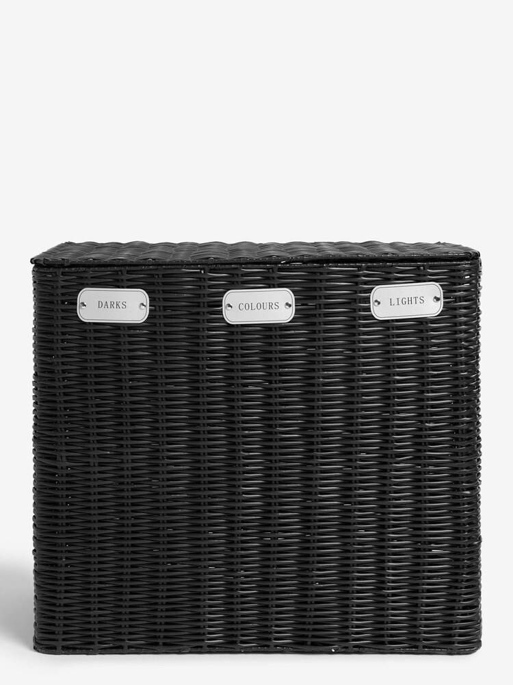 Black Wicker Laundry Sorter Basket - Image 5 of 6