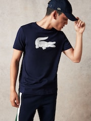 Lacoste Navy Cotton 3D Croc Print T-Shirt - Image 1 of 6