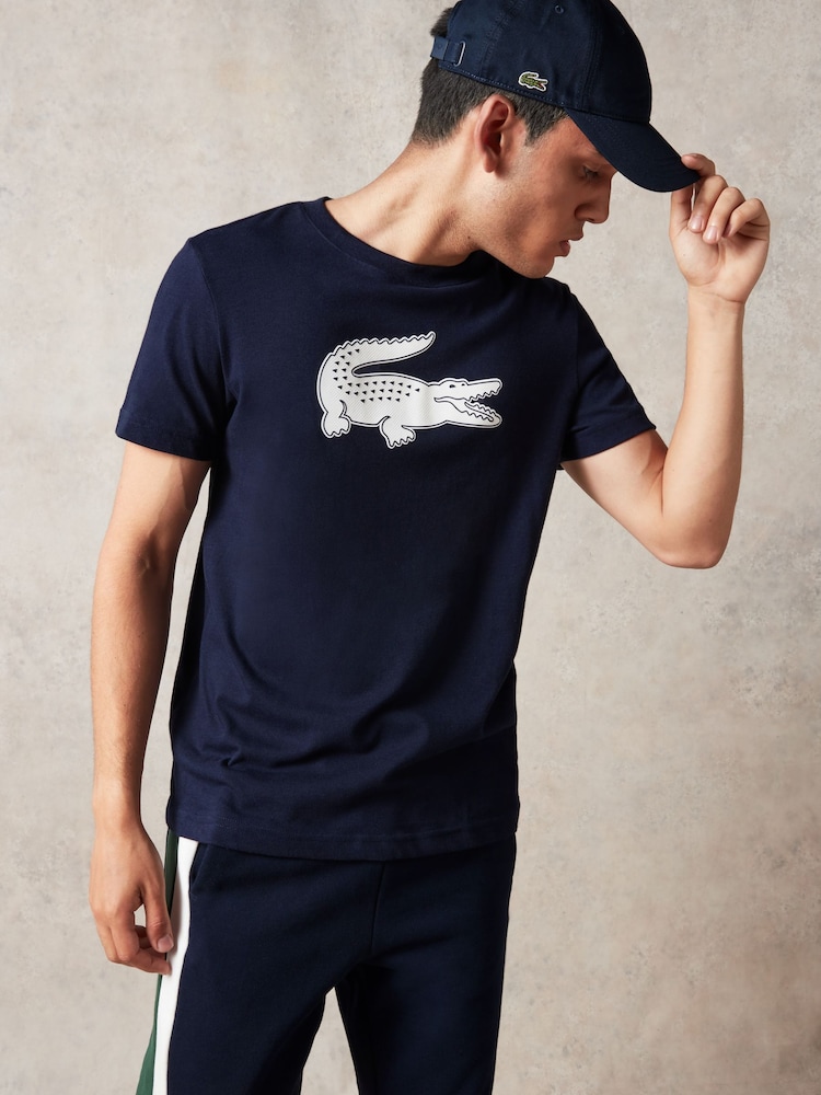 Lacoste Navy Cotton 3D Croc Print T-Shirt - Image 1 of 6