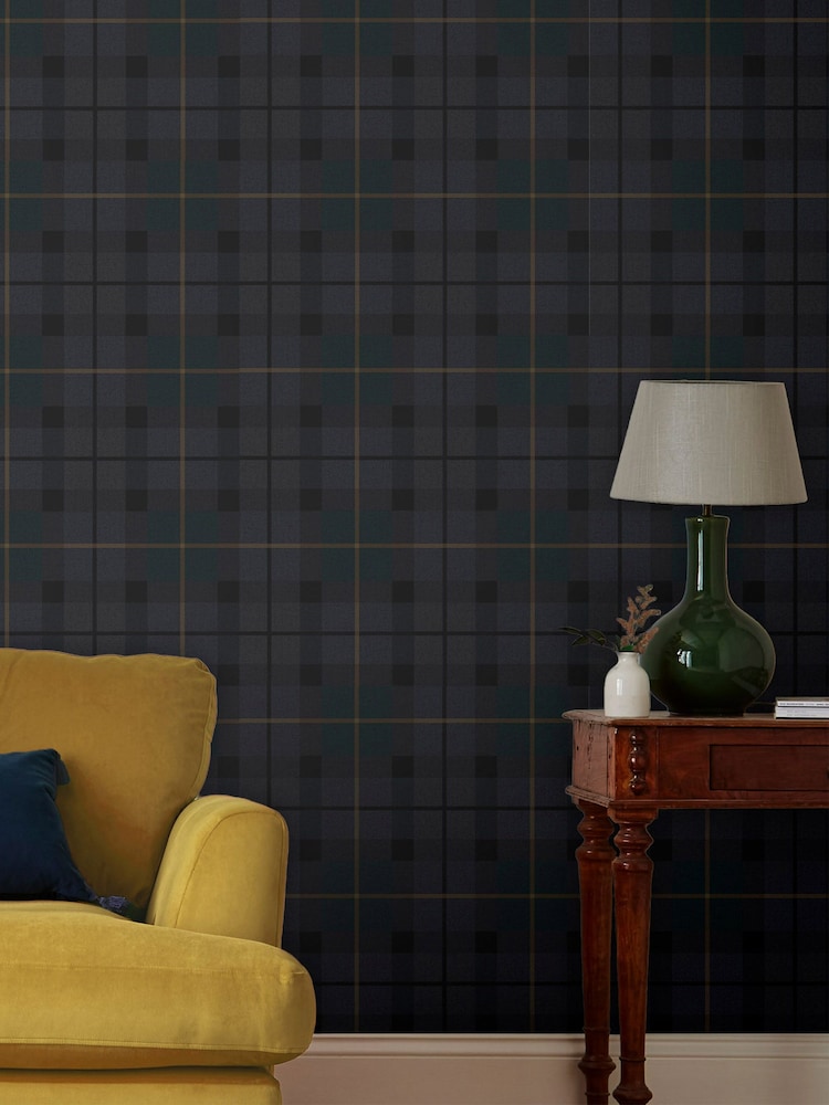 Joules Heritage Blue Rothero Check Wallpaper - Image 1 of 3