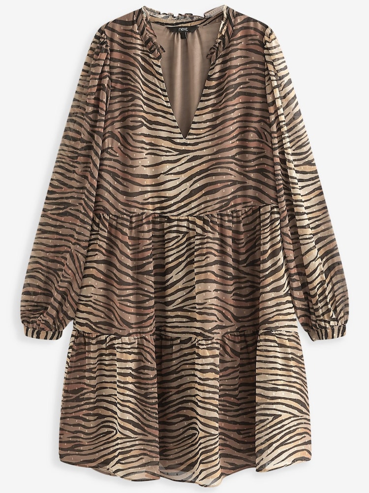 Brown/Black Zebra Tiered Mini Dress - Image 1 of 1 Brown/Black Zebra Tiered Mini Dress - Image 1 of 1