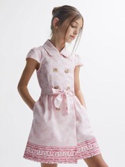 Reiss Pink Print Jacie Junior Cap Sleeve Double Breasted Dress - Image 1 of 8