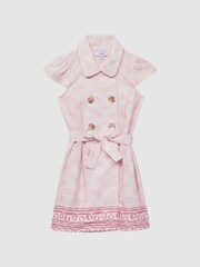 Reiss Pink Print Jacie Junior Cap Sleeve Double Breasted Dress - Image 2 of 8