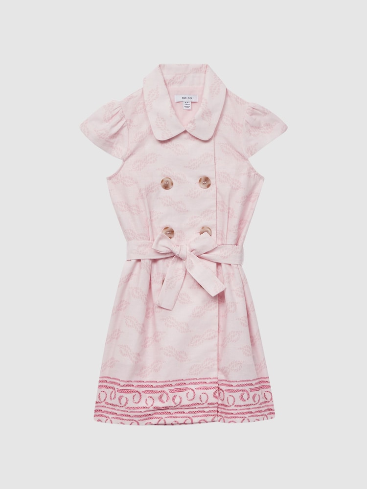 Reiss Pink Print Jacie Junior Cap Sleeve Double Breasted Dress - Image 2 of 8