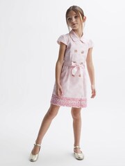 Reiss Pink Print Jacie Junior Cap Sleeve Double Breasted Dress - Image 3 of 8