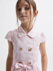 Reiss Pink Print Jacie Junior Cap Sleeve Double Breasted Dress - Image 4 of 8