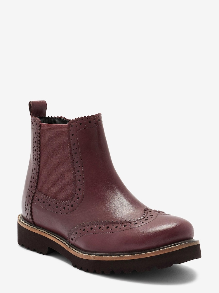 Oxblood Red Brogue Leather Chelsea Boots - Image 2 of 4