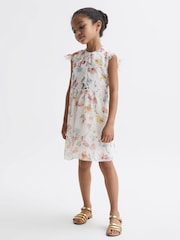 Reiss Ivory Print Martha 9-12 yrs Floral Print Collarless Dress - Image 1 of 6