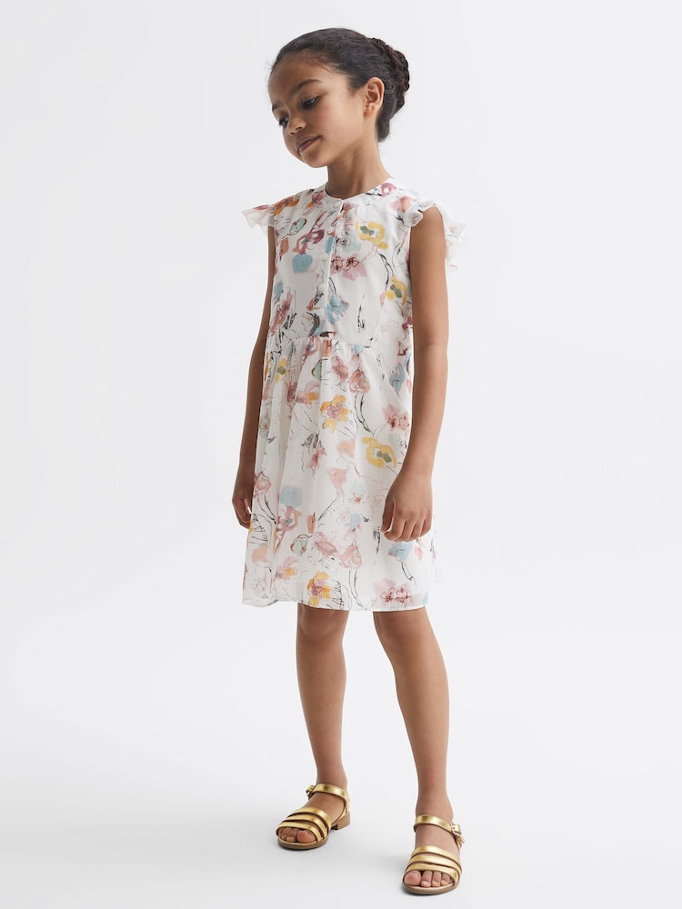 Reiss Ivory Print Martha 9-12 yrs Floral Print Collarless Dress - Image 1 of 6