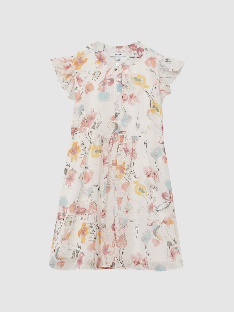 Reiss Ivory Print Martha 9-12 yrs Floral Print Collarless Dress - Image 2 of 6