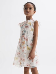 Reiss Ivory Print Martha 9-12 yrs Floral Print Collarless Dress - Image 3 of 6