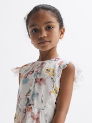 Reiss Ivory Print Martha 9-12 yrs Floral Print Collarless Dress - Image 4 of 6