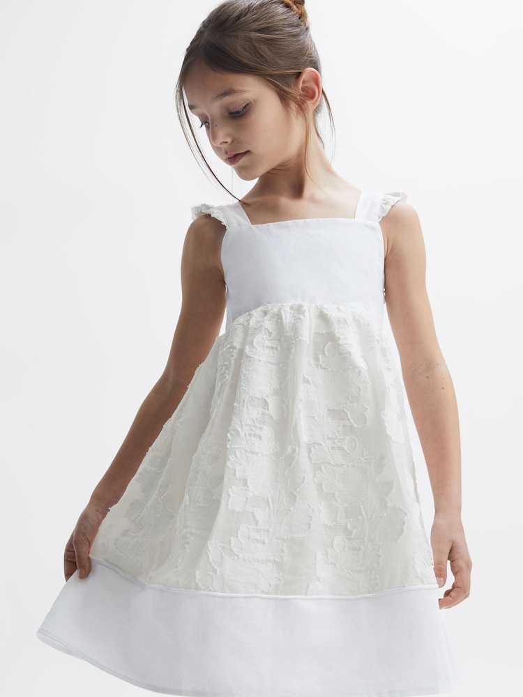 Reiss White Abby 4-9 yrs Lace Detail Bow Back Dress - Image 1 of 6