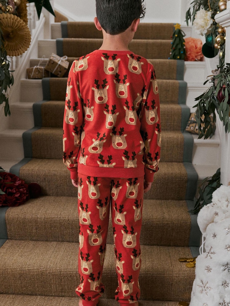 Rotes Rentier - Kuschelige, weihnachtliche Pyjamas (Familienkollektion) für Kinder (9M.–16J.) - Bild 2 von 5