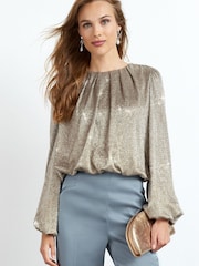 Gold Long Balloon Sleeve Blouse - Image 1 of 5