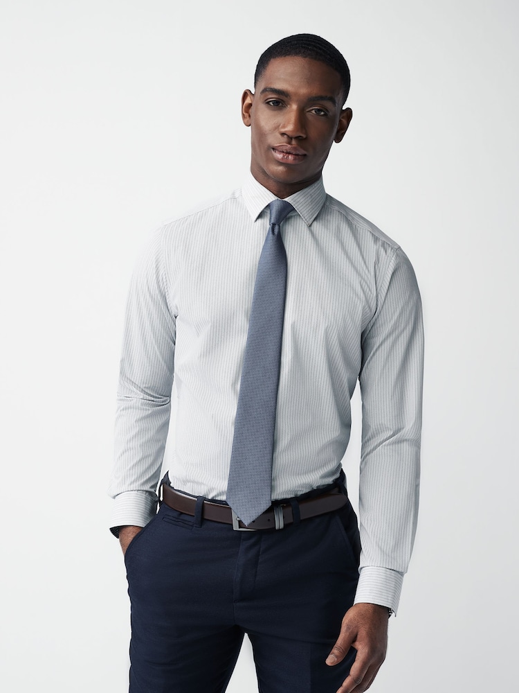 Neutral Brown/Blue Slim Fit Single Cuff Shirt And Tie Pack - Image 1 of 8