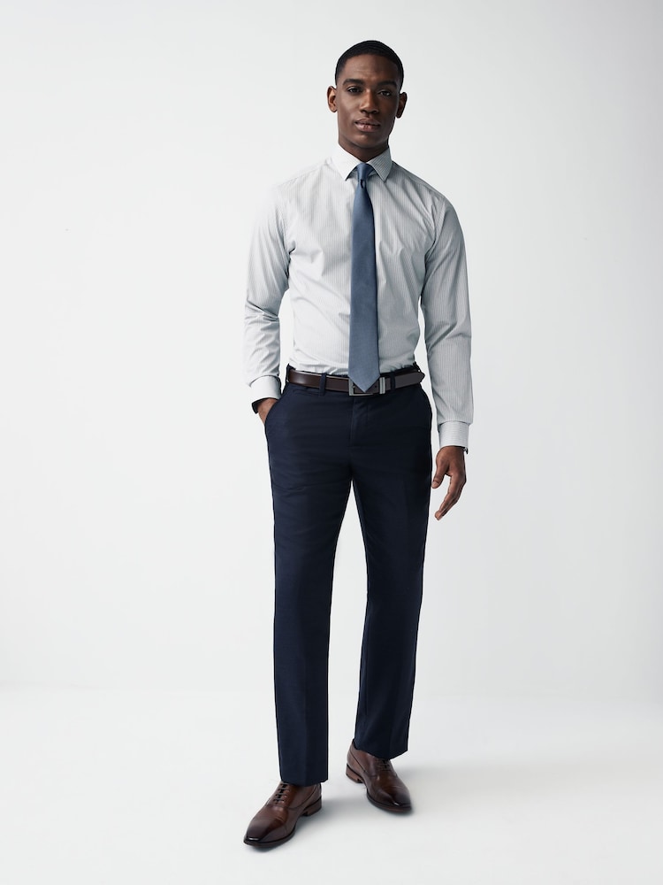 Neutral Brown/Blue Slim Fit Single Cuff Shirt And Tie Pack - Image 2 of 8