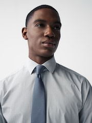 Neutral Brown/Blue Slim Fit Single Cuff Shirt And Tie Pack - Image 4 of 8