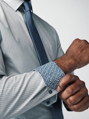 Neutral Brown/Blue Slim Fit Single Cuff Shirt And Tie Pack - Image 5 of 8